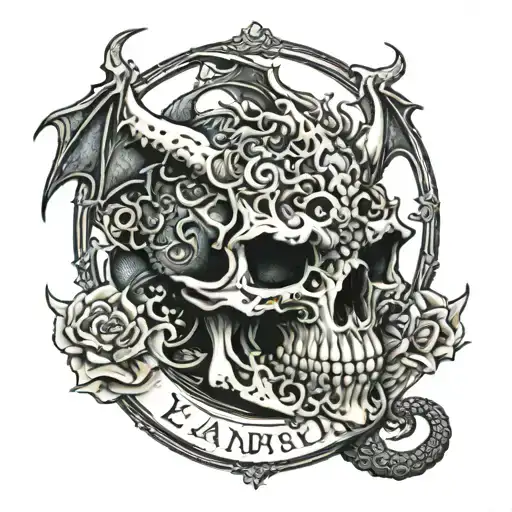 Black Scripture Gothic Dragon Skull Name Evan
