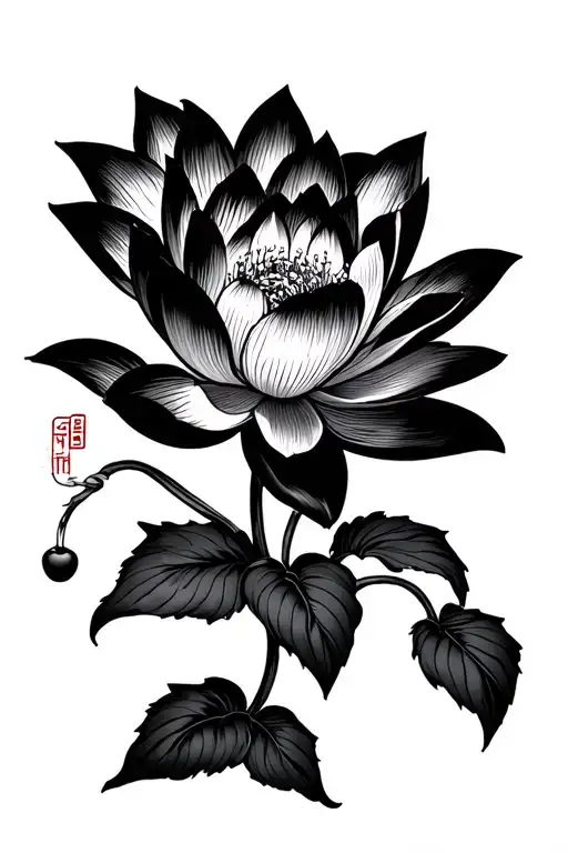 Cherry Blossom And Black Lotus Flower Blooming