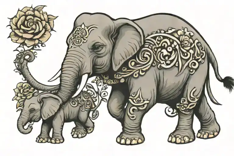 Elephant Son And Mother