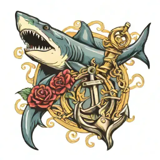 Shark And Anchor Surrounded