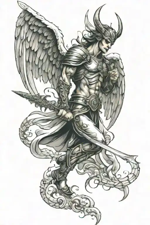Warrior Angel Fighting Demons