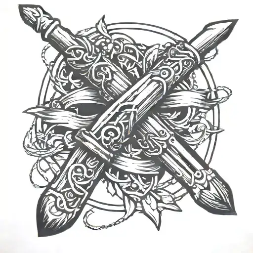 Drumsticks And Dog Tags Intertwined