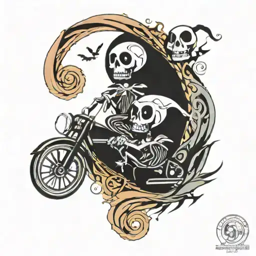 Jack And Sally Flaming Skull Riding Rollercoaster
