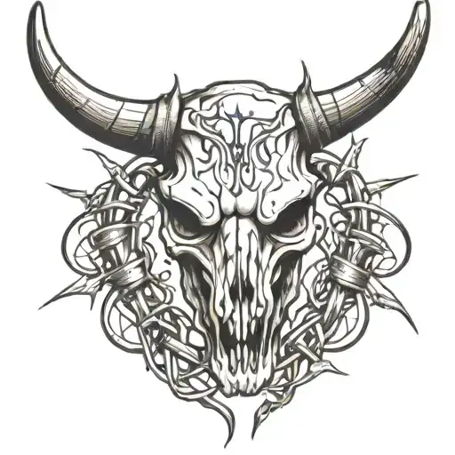 Bull Skull With Barbed Wire