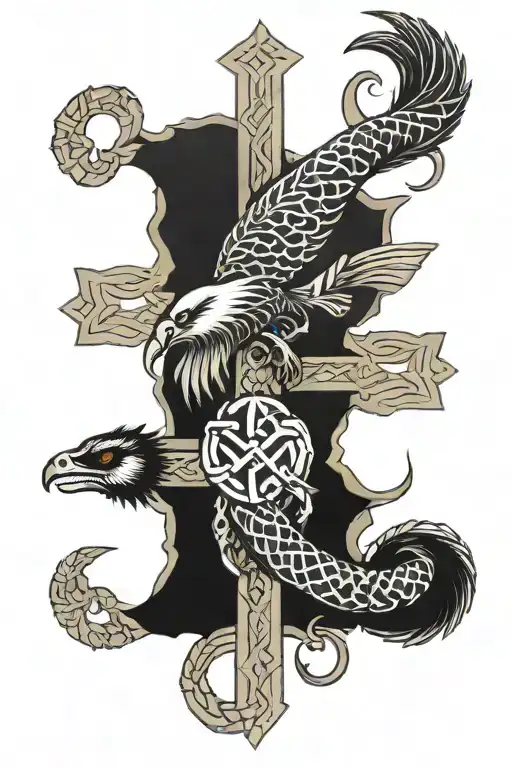Falcon Badger And Scorpion Around A Celtic Cross