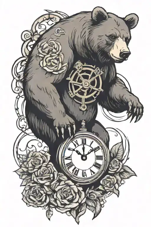 Bear And Clock With Sobriety Symbol