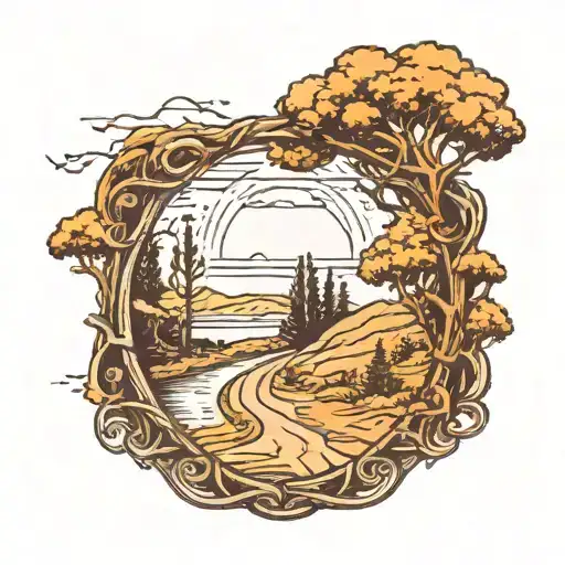 Image Old Frame With Trees Landscape Sun And Rain And A Twisty Road