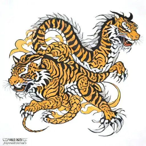 Dragon And Tiger Full Back With Mountain Landscape