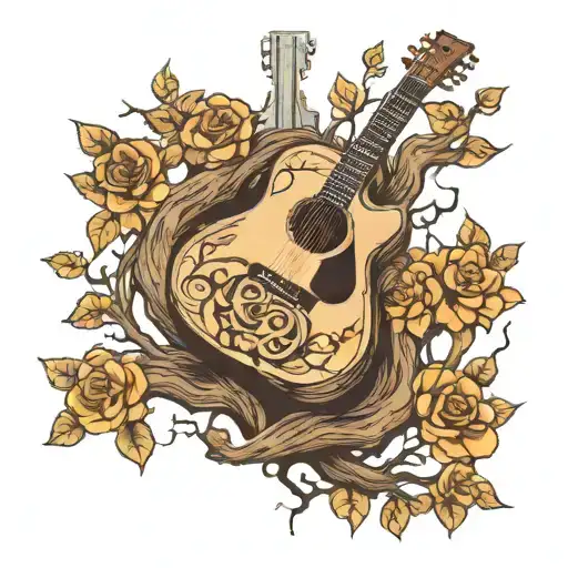 Guitar Integrated In A Tree Growing Inside