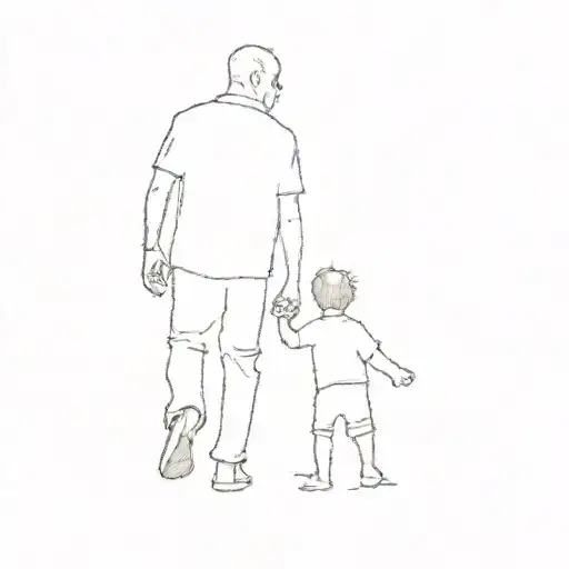 A Man And A Child Walking On The Beach