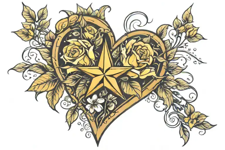 Bethlehem Star Inside Of A Heart With Yellow Roses