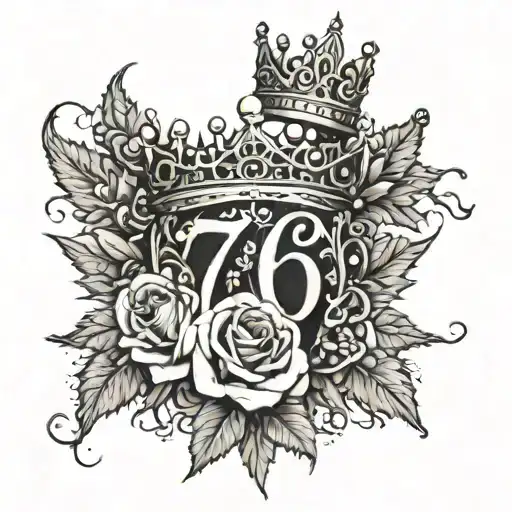 Number 76 Surrounded By Rose Spikes Making A Crown