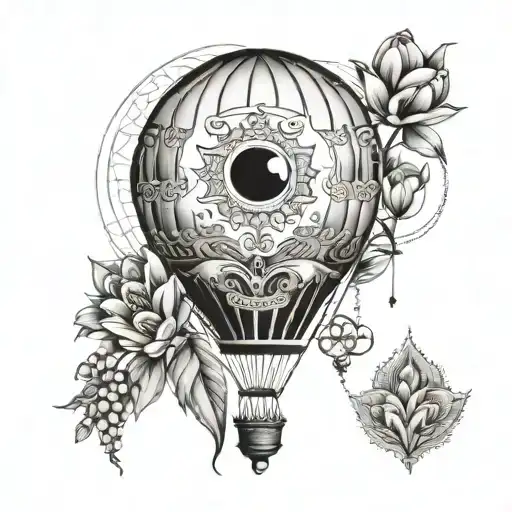 Hot Air Balloon With Evil Eye And Turkish Tulips Black And Grey