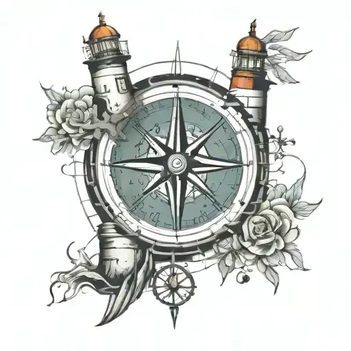 Compass And Lighthouse With Buoy
