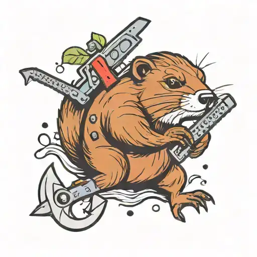 Beaver With An Anchor And A Chainsaw