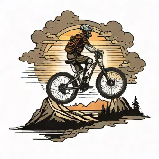 Mountain Biker Riding Into The Sunset