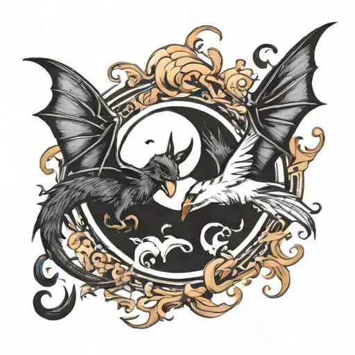 Bat And Goose Yin-yang Sign