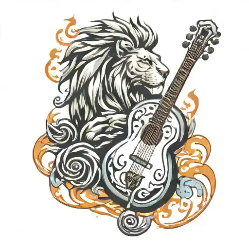 Music Notes Flaming With Lion Head