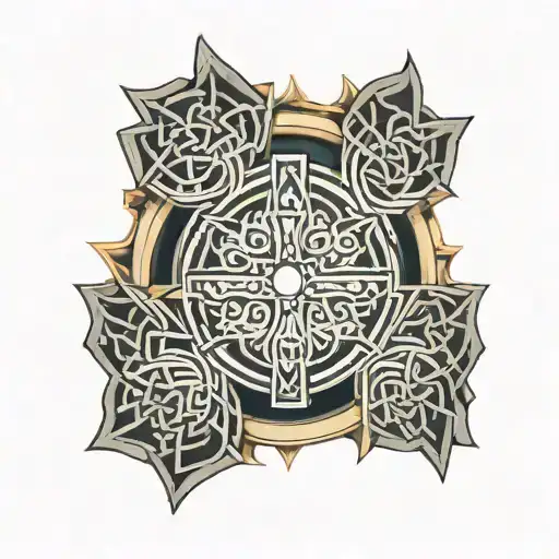 Celtic Cross With Circuitry Knotwork And An Arc Reactor In The Center