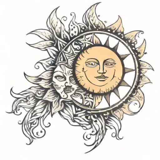 A Minimalist Fine Line Of A Sun And Moon Together Fusion