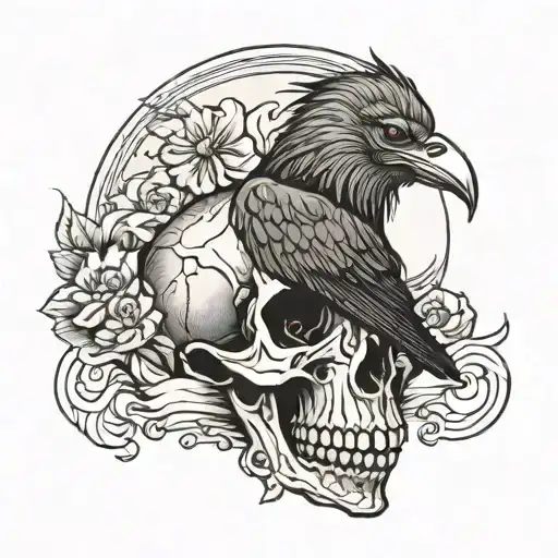 Buffalo Skull With A Crow Perched