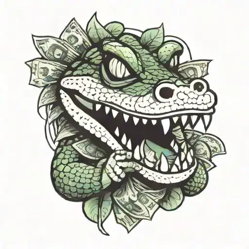 Girl Alligator Holding Money