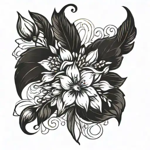 Sketch August And February Birth Flower Bouquet