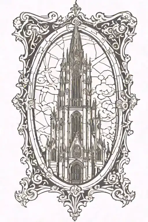 Gothic Cathedral Tower Inside Of Frame