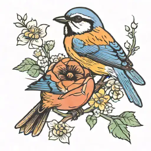 Robin Bird And Bluetit