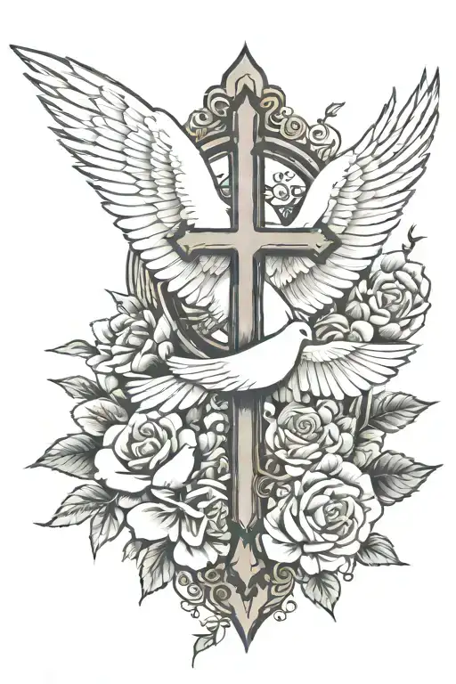 Forearm Half White Dove And Cross