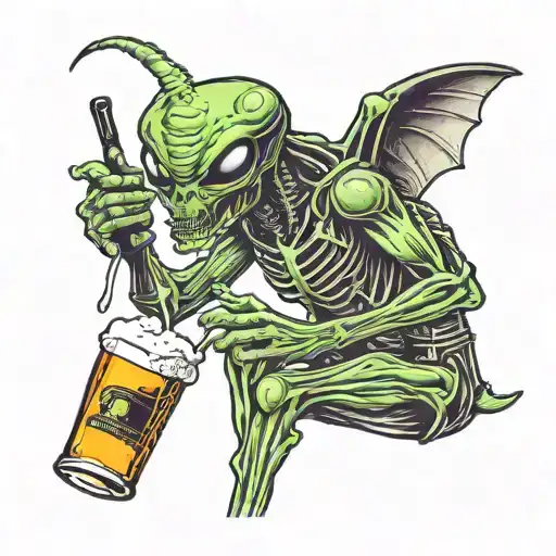 Alien Golfing Drinking Beer