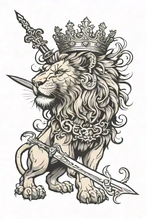 Lion With Crown And Sword Down The Middle