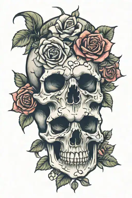 Skull And Roses Blooming
