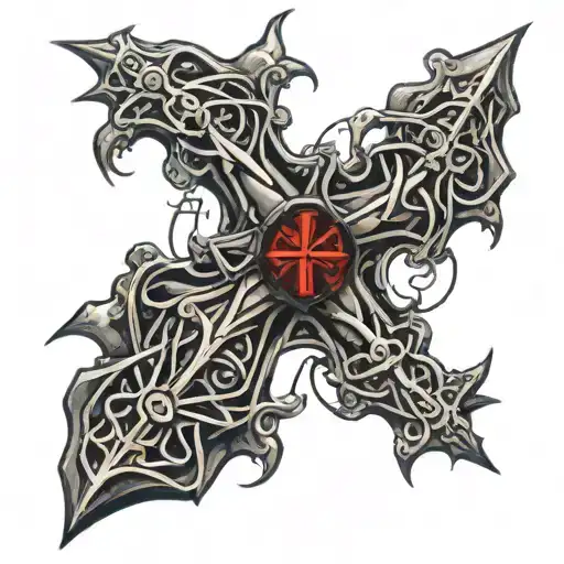 Gothic Cross Wraped With Barbed Wire Wrapped