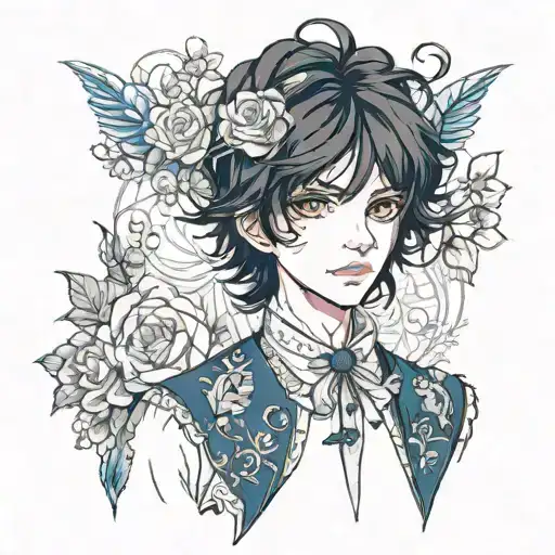 Boy With Black Hair And Dark Blue Eyes In Lolita Fashion