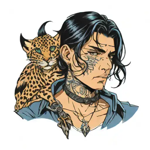 Boy With Black Hair And Dark Blue Eyes Wearing A Choker Necklace