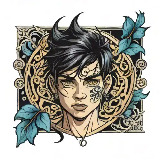 Boy With Black Hair And Dark Blue Eyes Wearing A Necklace