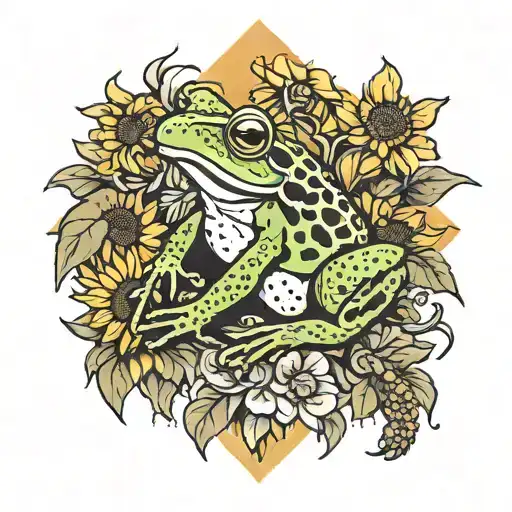 Frog And Sunflowers