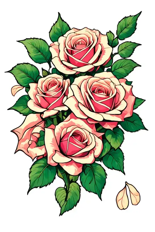 Roses On A Vine With 4 Falling Petals
