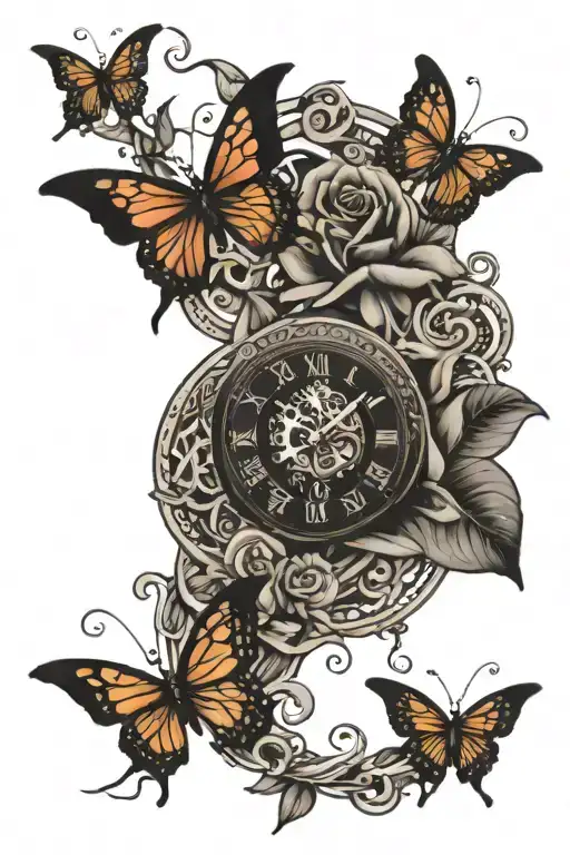 African Tribal Symbols Intertwined With Roses And Butterfly Clock