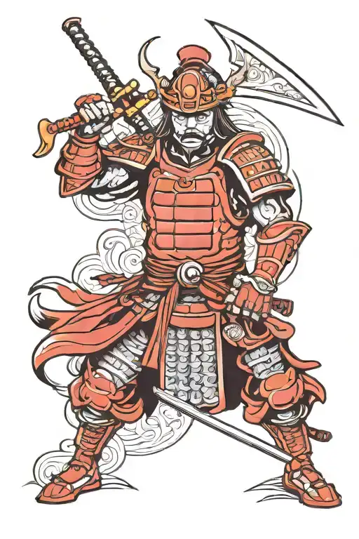 Red Samurai Warrior Standing
