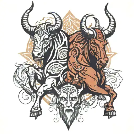 Double Tattoo Modern Warrior And Taurus Sign