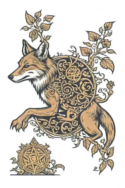 Renaissance Engraving Of Coyote And The Tree Of Life