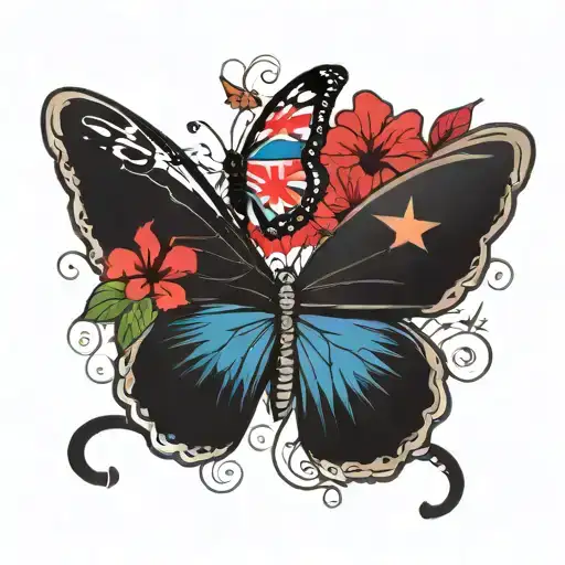 Butterfly With Cuba Flag Dancing Music Notes And Hibiscus Flower