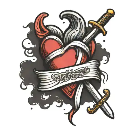 Heart With Bandages Around It And Sword Stabbed Into It