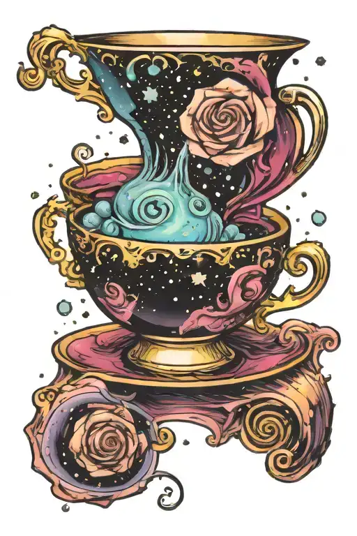 Teacup Tipped Over Spilling Galaxy With A Snail Crawling Through It