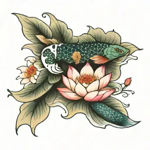 Lotus Flower And Koi Fish