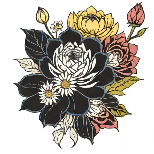 Roses Daises Water Lilies And Chrysanthemums