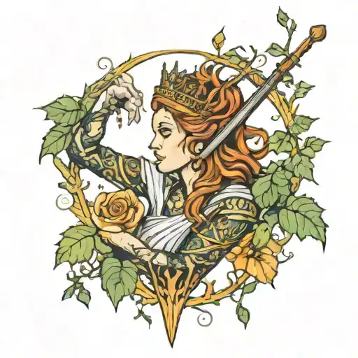 Queen Of Wands But Just The Hand And Sword Entwinded With Ivy