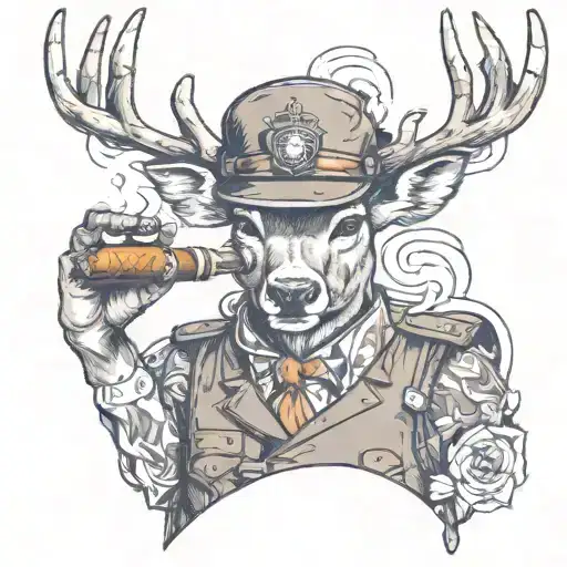 A Deer Dressed A Army Helmet And Vest Smoking A Cigar
